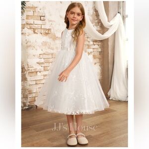 JJ House Flower Girl Dress Ivory Beading 3D Floral Size 7